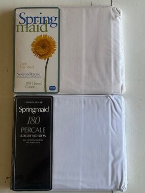2 NIP Springmaid White Percale 180 count Twin Flat Sheets